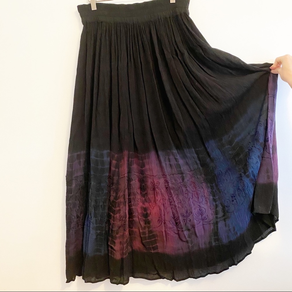 Vintage Boho Gauzy Black Skirt With Tie Dye Size M